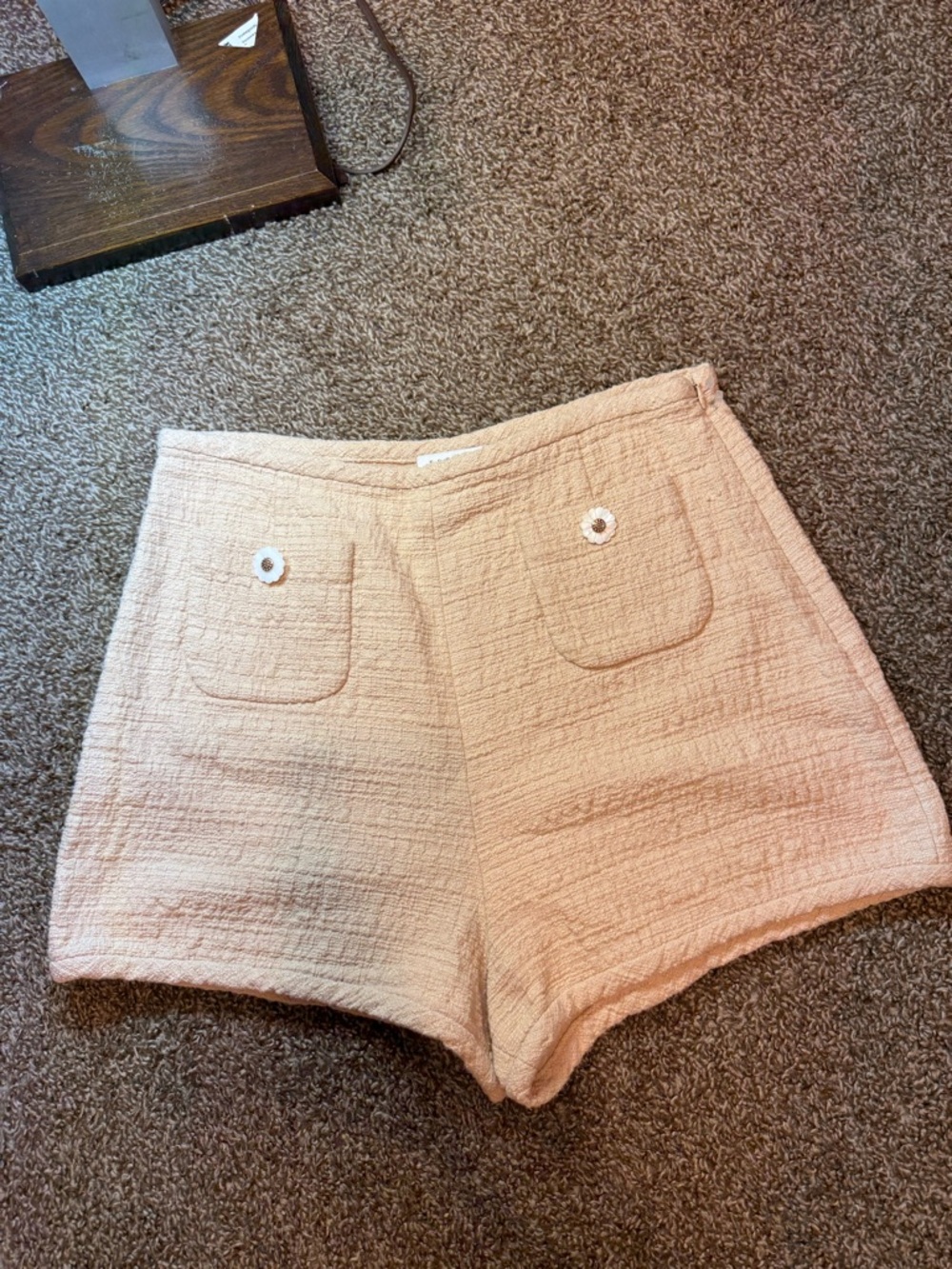 Sandro Shorts Womens 38. USA 6 Small Beige Tan Pierrot High Waisted Textured - Picture 4 of 15